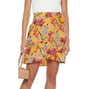 A.L.C. Women's Floral Print Ruffle Wrap Mini Skirt Yellow Size 0